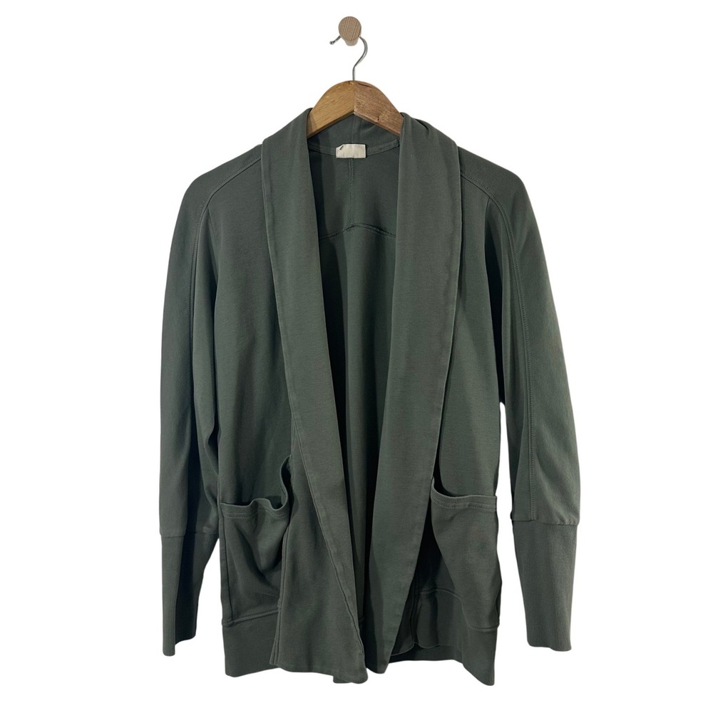 Pact Organic Cotton Shawl Collar Cardigan Army Green Open Front XS WA1-W9L